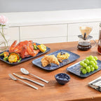 vicrays Ceramic Rectangle Serving Platters - 14" 12" 10" Porcelain Serving Trays Plates for Party BBQ Appetizers Sushi Dessert - Microwave Oven and Dishwasher Safe - Set of 3 Blue