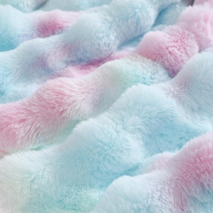 UKELER Colorful Faux Fur Throw Blanket Twin Size, Large Super Soft Fluffy Bed Blankets Throws for Bedroom, Living Room, Couch, Sofa, Office, Camping Plush Furry Blanket 60''x80''