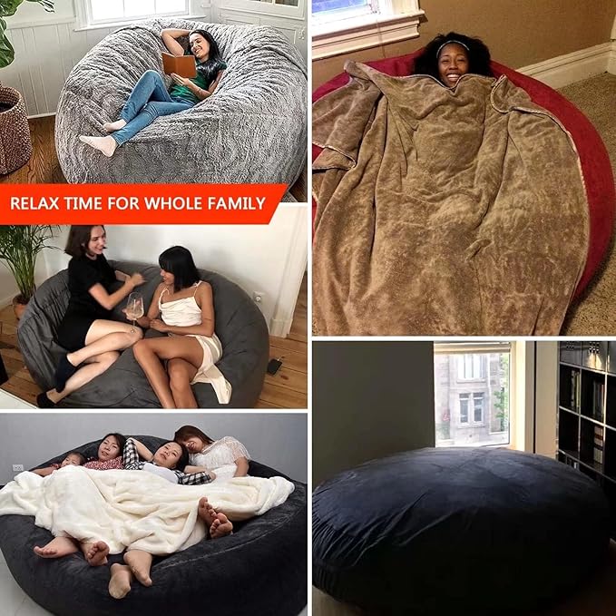 Big Huge Giant Bean Bag Chair for Adults, (No Filler) Bean Bag Chairs in Multiple Sizes and Colors Giant Foam-Filling Required- Machine Washable Covers, Double Stitched Seams (Red,6FT)