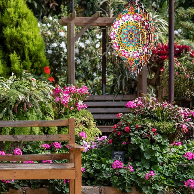Wind Spinners Outdoor Mandala Lucky Star,Laser Cut Metal Kinetic Art Wind Spinner Gift for Christmas,12In Stainless Steel Hanging Yard&Garden 3D Wind Sculpture Decorations Indoor Spinners