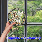 Flower Fairy Garden Decorations Angel Wing Christmas Halloween Deco Statue Art Elf Sculpture Hanging Craft for Outdoor Yard Courtyard Lawn Patio Window Acrylic Ornament Home Gift (A,L: 8*8 IN)