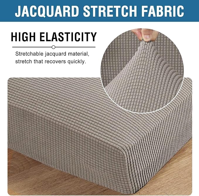 H.VERSAILTEX Super Stretch Individual Seat Cushion Covers Sofa Covers Couch Cushion Covers Slipcover Sets Thick Jacquard Textured Twill Fabric (2 Piece Medium Sofa Cushion Covers, Taupe)