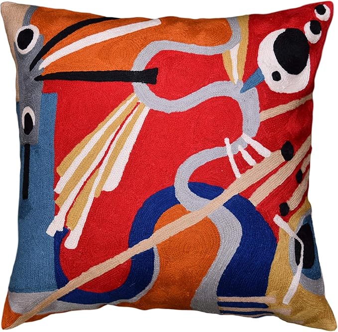 Kandinsky Modern Couch Pillow Cover Red Flow | Abstract, Contemporary, Outdoor Pillows | Mid Century Chair Cushions | Handmade Wool Size 18x18