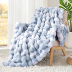 Touchat Luxury 1000GSM Faux Rabbit Fur Throw Blanket, Super Heavy Warm Cozy Grey Blankets for Couch Bed Sofa, Ruched Plush Fuzzy Elegant Soft Reversible Mink Blanket for Living Room Bedroom