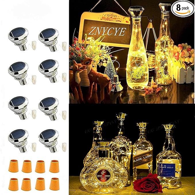 ZNYCYE Solar Wine Bottle Lights Outdoor, Cork Lights for Wine Bottles Waterproof, Perfet for Wedding Party Garden Patio Pathway Decor, Suitable for Most Wine Bottle Mouths-Warm White (8 Pack)