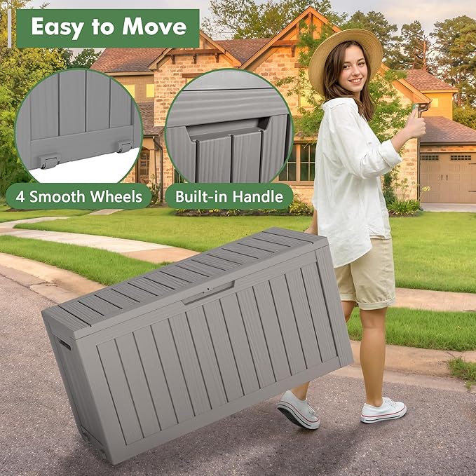 72 Gallon Deck Box Lockable Resin Outdoor Storage Box waterproof Outdoor Container for Patio Furniture Cushions, Pillow