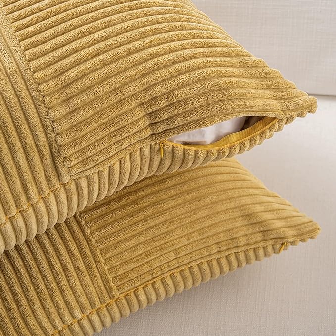 Fancy Homi Set of 2 Mustard Yellow Boho Long Lumbar Body Decorative Throw Pillow Cover 14x36 Inch for Bed Couch Bedroom Bench, Soft Patchwork Corduroy Pillow Case, Rustic Farmhouse Room Décor