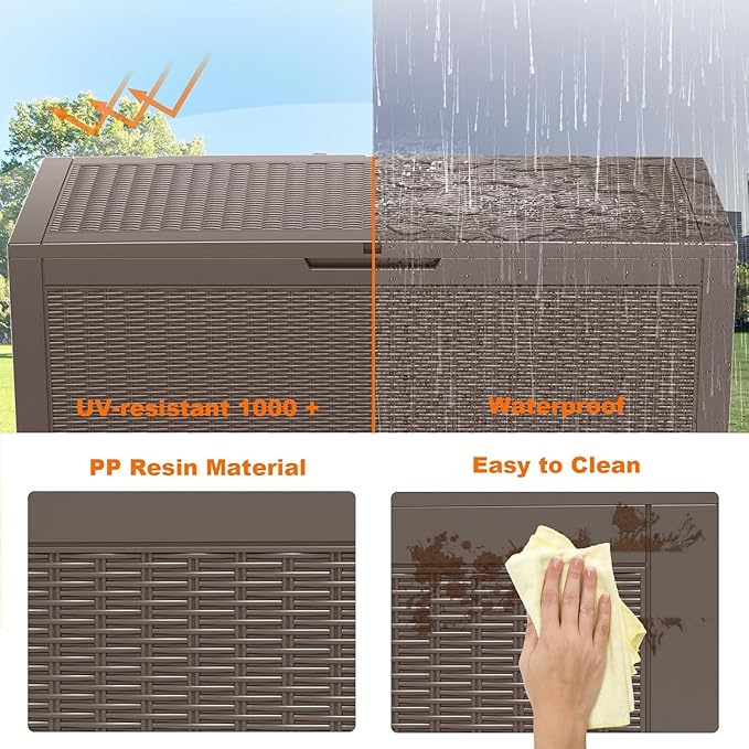 Vixzen 100 Gallon Waterproof Deck Box – Outdoor Storage Organizer for Patio & Garden,Grey