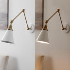 JONATHAN Y JYL7462B-SET2 Rover 7" Classic Industrial Metal Adjustable Arm LED Wall Sconce, White/Brass Gold (Set of 2) for Bedroom, Bathroom, Vanity
