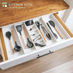 Adjustable Kitchen Drawer Organizer for Utensils and Junk, Food-Safe Contract Grade with 100% Sustainable Wood, Expandable from 16 to 28 Inches Wide - White Bamboo