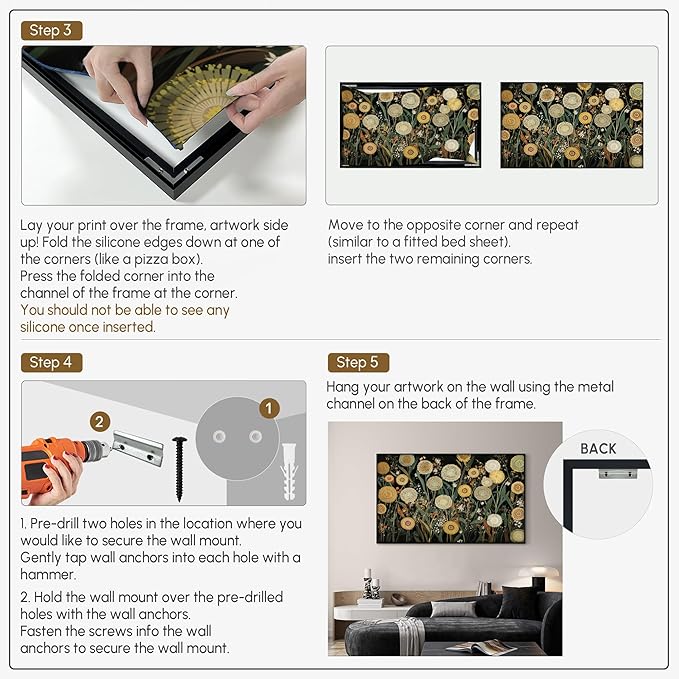 SIGNWIN 30"x60" Extra Large Framed Wall Art Whimsical Dandelion Field in Yellow and Green, Playful Botanical Print for Home Living Room Bedroom Decor (Frame Assembly Required)