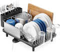 Stainless Steel Dish Drying Rack - Large Capcity 304 Grade Dish Drainer for Kitchen Counter with Drain Board, Utensil Holder & Detachable Cup Shelf, Rustproof Multifunctional Organizer
