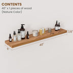 Floating Shelves for Wall Decor, 8" Deep Rustic Solid Elm Wood Floating Shelves Wall Mounted, Wall Shelves with Invisible Bracket for Living Room Bathroom Bedroom Kitchen, 40 Inch Set of 1, Natural
