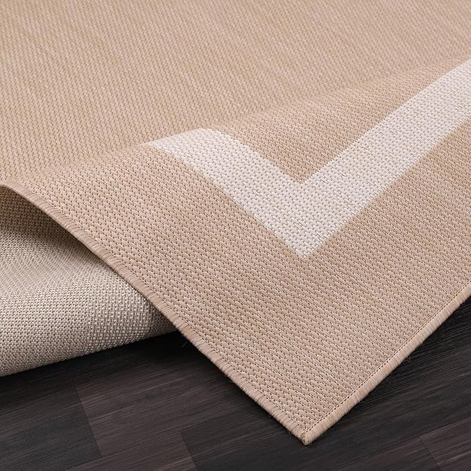 Bordered Outdoor Rug 6x9 Washable Outside Carpet for Indoor Patio Porch Waterproof Easy Cleaning Non Shedding Area Rugs Beige 6 x 9