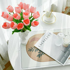 Mandy's Artificial Tulips 12 Stems Light Pink Partially Open PU Faux Flowers for Wedding Home Decor 13.5 Inch