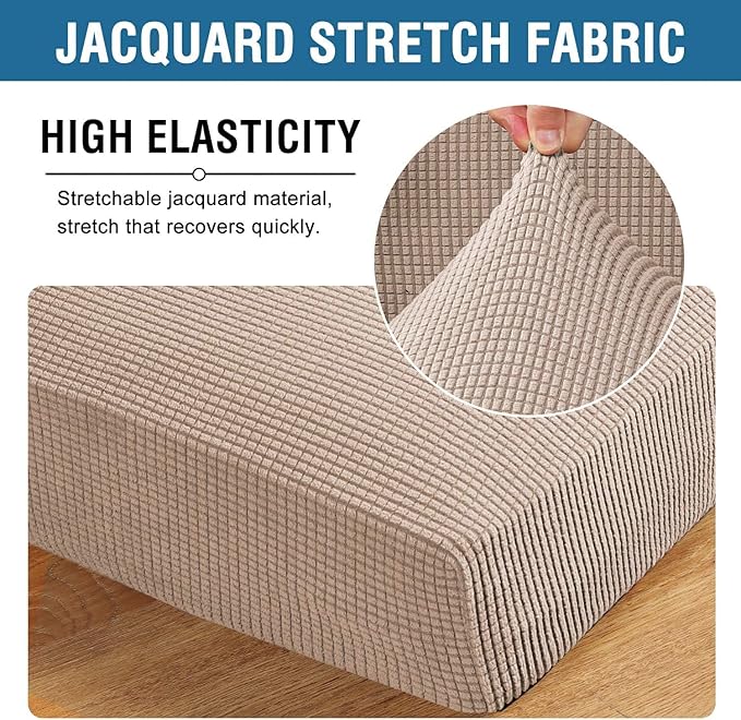 H.VERSAILTEX Super Stretch Individual Seat Cushion Covers Sofa Covers Couch Cushion Covers Slipcover Sets Thick Jacquard Textured Twill Fabric (1 Piece Sofa Cushion Cover, Sand)