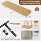 fuqing Floating Shelves for Wall, Bathroom Shelf Wall Mounted for Storage, Shelves with Invisible Bracket for Bedroom, Kitchen, Living Room, Farmhouse Small Book Shelf, 30 Inch Set of 2, Oak