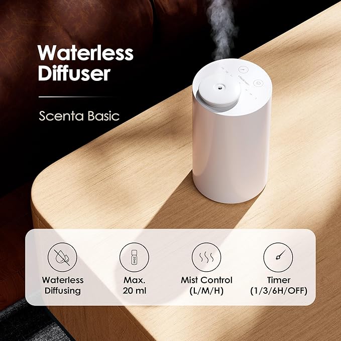 Waterless Diffuser for Essential Oil, Battery Operated Nebulizer, 0.7 Fl.Oz./ 20mL Capacity, Mini Scent Air Machine, 3 Countdown Timers & 3 Mist Levels for Home, Room, Car, Office - AN6 Yogurt