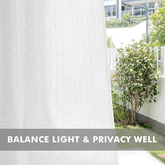 HolidayIdeas 4 Panels Linen Outdoor Curtains for Patio Waterproof White Curtain Panels 95 Inch Length-Wide Weatherproof, Privacy, Outside Curtains for Pergola, Porch, Gazebo-110 Wide x 95" Long