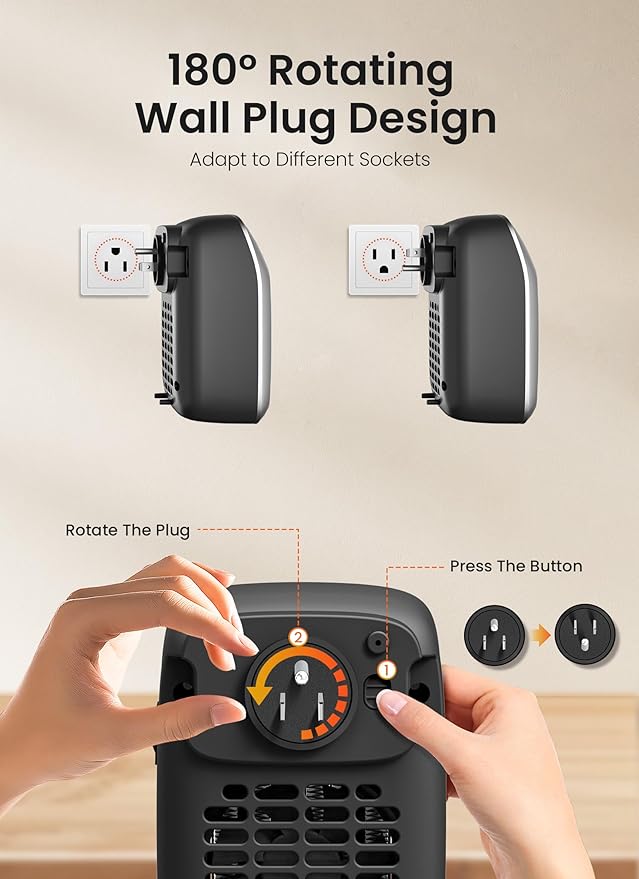 GiveBest 800W Plug-in Wall Space Heater With Remote, Small Outlet Heater With Adjustable Thermostat, 12H Timer, LED Display for RV, Home Office, Bathroom Indoor Use