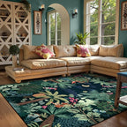 LIVEBOX Washable Bedroom Rug 8x10 Under Bed, Modern Stain Resistant Dark Green Botanical Rug for Living Room Playroom Kids Boy Room, Non-Slip Jungle Forest Print Rugs for Nursery Baby