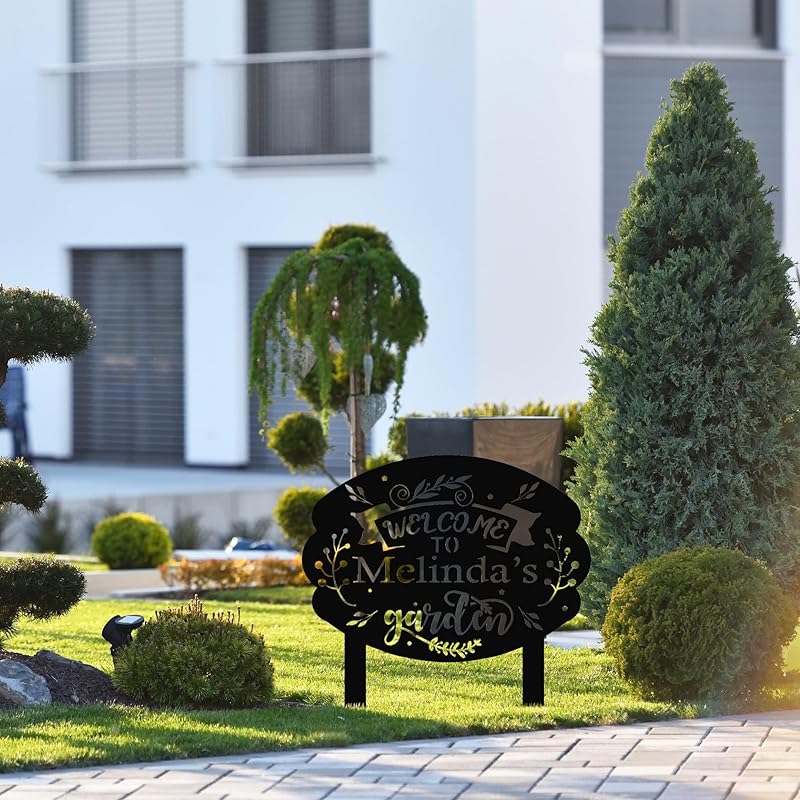 Personalized Metal Garden Sign with Stake, Custom Garden Decor for Outdoor, Custom Family Name Sign, Patio Decorations, Lawn Art, Farmhouse Decorative, Housewarming Gift (CstmDesign10)