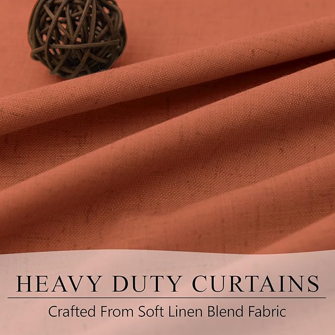 Patio Sliding Glass Doors Curtains 108 Inches Long 2 Panel Blackout Linen Textured Bohemian Autumn Fall Decorations Hippie Decorative Thermal Drapes for Summer Heat Light Blocking Black Out Terracotta