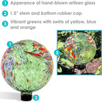 Sunnydaze 10-Inch Gazing Ball for Garden - Glass Gazing Globe for Outside - Garden Orb Yard Decor - Green Artistic - Set of 2