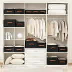 linen closet organizers and storage, 3 Pack Large Storage Baskets, Washable, Clothing Storage Bins with Handle, Closet Organizer for Storage Sweater,Sheets (Black, 18½"x11"x8½")