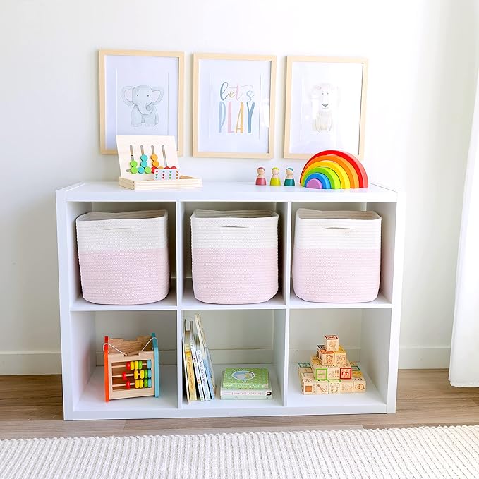 NaturalCozy Storage Cubes 11 Inch Cotton Rope Woven Baskets for Organizing, 3-Pack | Cube Storage Bin | Square Storage Baskets for Shelves Organizer, Classroom, Kids Toy Bins, Closet, Baby Nursery