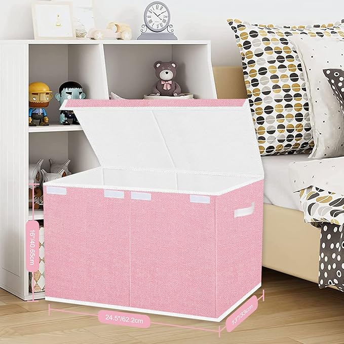 Toy Storage Box for Girls, Large Kids Toy Chest Boxes Organizers and Storage with Lids & Handles for Nursery,Playroom 24.5"x13"x16"(Pink)