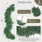 Hananona 6 FT 2 Pcs Artificial Cedar Garlands, Real Touch Winter Cedar Garland, Green Artificial Greenery Pine Garland for Table, Mantle, Wall, Indoor, Outdoor Christmas Decorations (2, 6 FT)