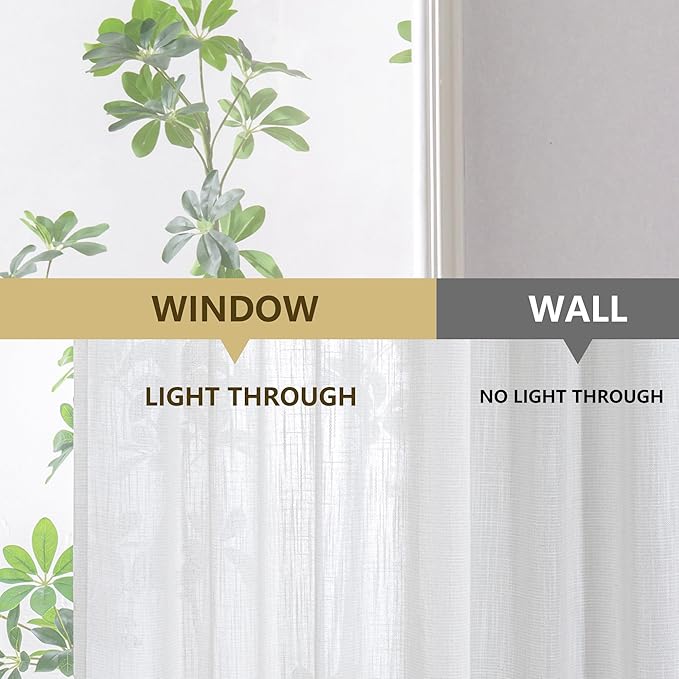 MYSKY HOME Natural Curtains for Living Room, Beige Semi Sheer Curtains & Drapes Light Filtering Farmhouse Country Boho Style Back Tab Draperies for Sliding Glass Door (Customsize, Natural)