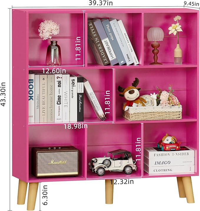 LEYAOYAO 3 Tier Bookshelf with Legs - Pink