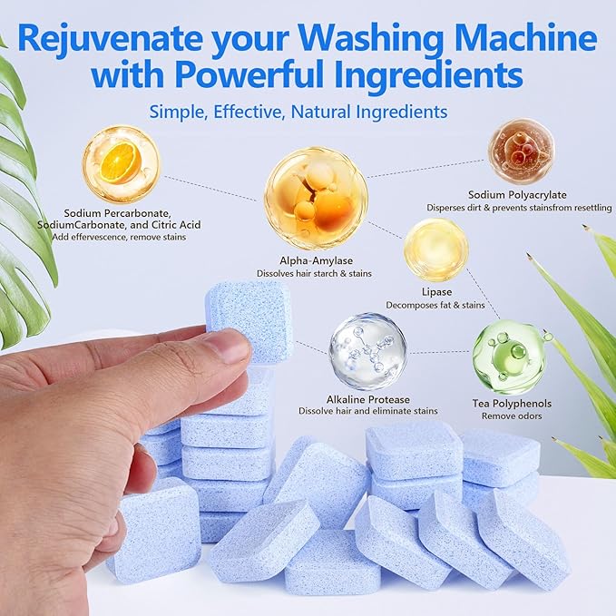 Washing Machine Cleaner-36Pack-18 Month Supply,Washer Machine Cleaner Tablets Formulated For Pet Owners,Easy Pet Hair Remover for Laundry,Compatible with HE, Top & Front Load Washer.Septic Safe