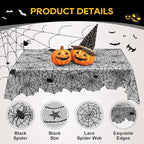 eZAKKA Halloween Table Cloth, 54" x 72" Spider Webs Tablecloths Black Tablecloth Lace Fabric Table Cloths Spooky Cover