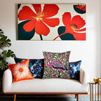 William Morris Flamingo Floral Pillow Cover - Hand Embroidered Modern Flower Pillowcase, Outdoor Cushion, Suzani Farmhouse Chair Throw, Couch Cushions - Wool, Size 18x18