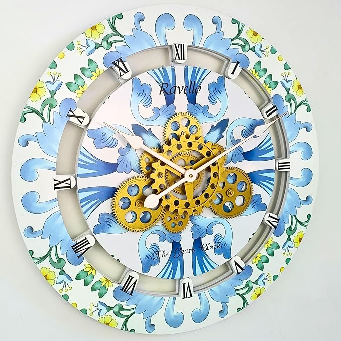 The Gears Clock Wall Clock Italy Collection with Moving Gears (Ravello, 24 inch Round)