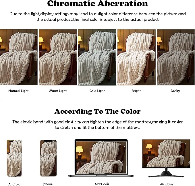 NEWCOSPLAY Faux Fur Throw Blanket Linen 3D Ribbed Plush Thick Warm Blanket for Couch Sofa Bed 850GSM (Linen Ribbed, Throw(50"x60"))