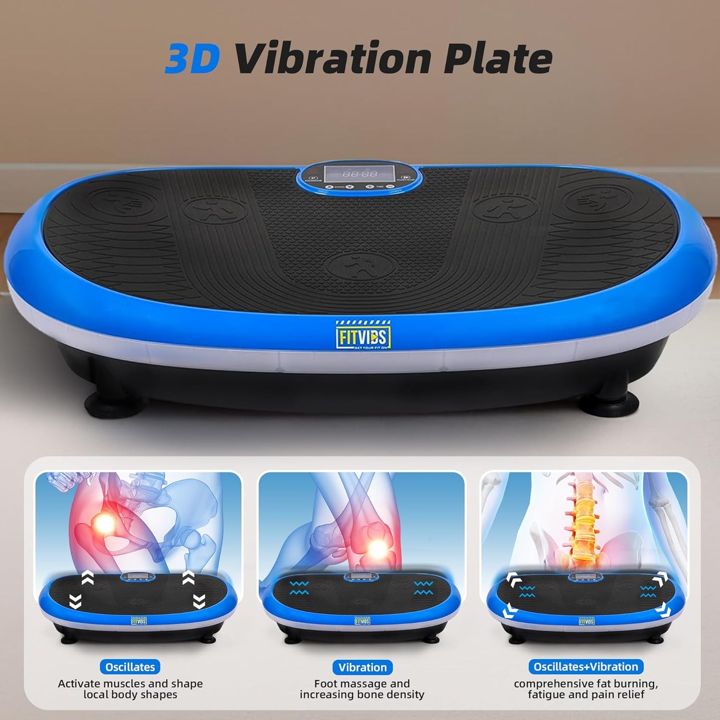 Vibration Plate Exercise Machine Workout Vibration Fitness Platform with Resistance Loops and Resistance Band, 2D, 3D or 4D