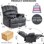 Luxlen Large Manual Recliner Chair,Soft Fabric Push Back Recliner with Overstuffed Armrest and Backrest, Living Room Single Sofa Recliners,Grey