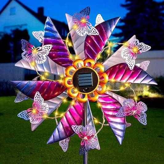 Solar Wind Spinners for Yard and Garden - 61.5 Inch 360° Metal Large Wind Sculptures Outdoor Clearance Kinetic Windmills with Vine String Shining LED Lights for Patio, Lawn Garden Decoration