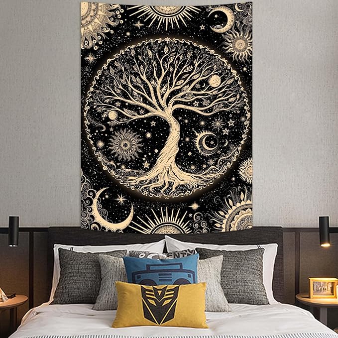 Lunerfex Tree of Life Tapestry Starry Sky Wall Tapestry, Vintage Tapestries for Bedroom Ceiling Tapestries Wall Hanging for Bedroom Living Room Decor Tree-3 60"x80"