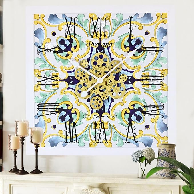 The Gears Clock Wall Clock Italy Collection with Moving Gears (Praiano, 24 inches (60 cm))