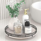 10" Oak Bathroom Vanity Tray Turntable for Perfume Candle, Round Wooden Decorative Tray for Kitchen Sink Countertop Organizer, Bathroom Counter Organizer for Skincare Makeup, Rustic White
