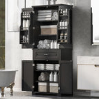 72.2" Tall Storage Cabinet with 4 Doors and Drawer, Freestanding Linen Cabinet, Wooden Pantry with Adjustable Shelf for Kitchen, Bathroom, Living Room Black