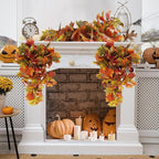 RECUTMS 2pcs Artificial Hanging Maple Leaves Plants Fake Fall Vines Plants Faux Autumn Hanging Fall Artificial Mums for Indoor Outdoor Thanksgiving Party Wedding Home Wall Door Decor(Green Yellow)