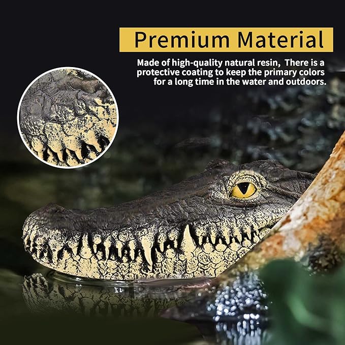 Floating Alligator Head,Alligator Head Decoy for Pool,Resin Crocodile Head for Swimming Pool and Pond,Deterrent Ducks,Predator,Heron etc,Outdoor Statues,Garden Home Decor Art