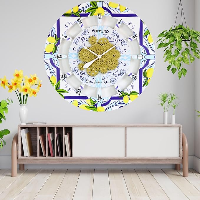 The Gears Clock Wall Clock Italy Collection with Moving Gears (Sorrento, 36 inch Round)