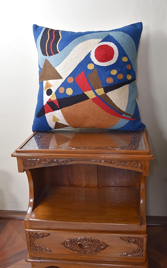 Kandinsky Blue Abstract Pillow Cover | Modern Outdoor Cushions | Mid Century Chair Cushions | Handmade Wool Size 18x18